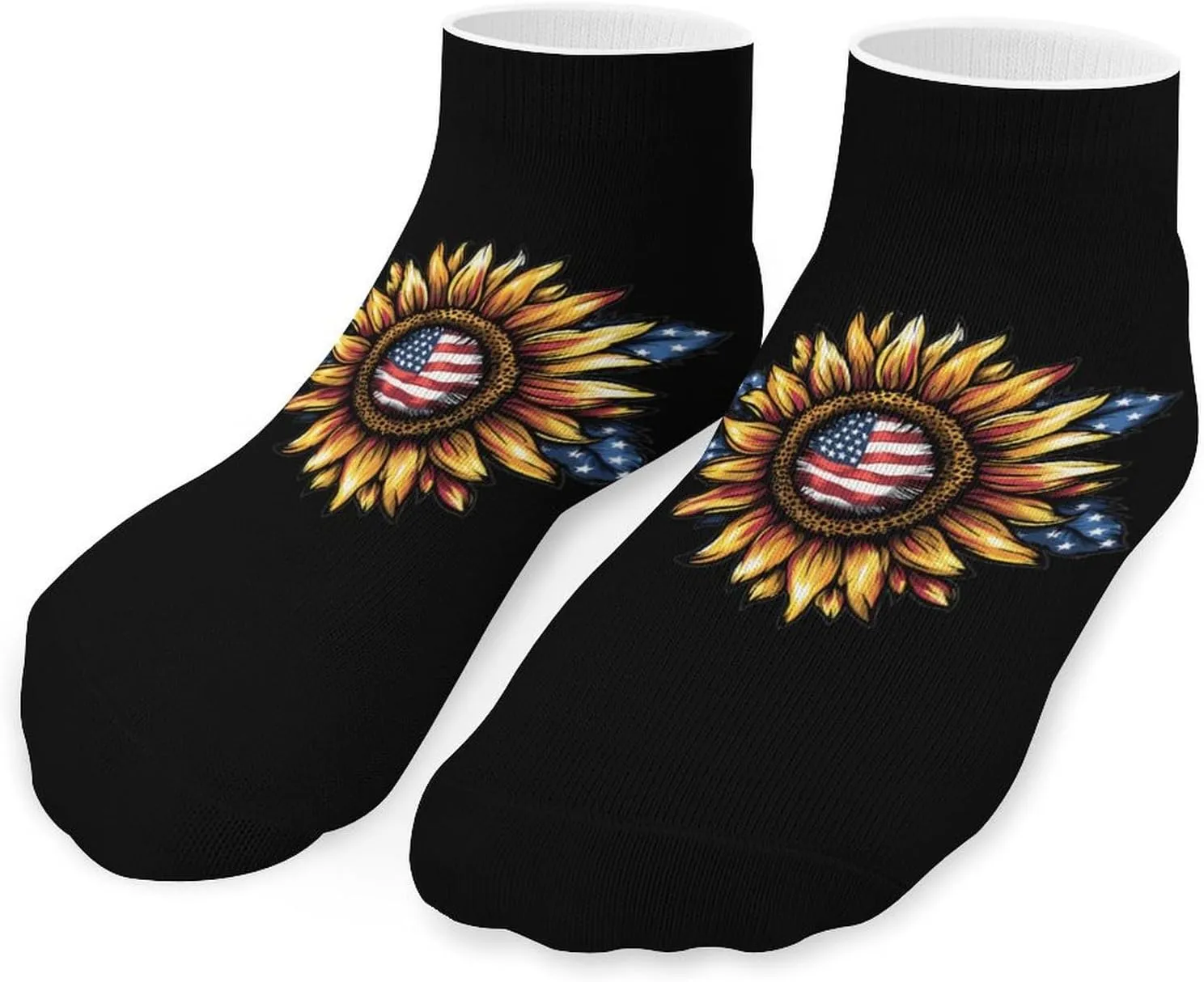 4th of July Sunflower Leopard Printed Ankle Socks No Show Sock Low-Cut Athletic Socks for Men Women 1 Pair