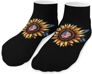 4th of July Sunflower Leopard Printed Ankle Socks No Show Sock Low-Cut Athletic Socks for Men Women 1 Pair