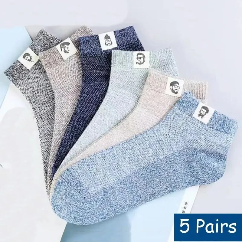 5 Pairs of Men's Summer Thin Socks Cotton mesh Breathable Sports Leisure Fashion Men's Boat Socks