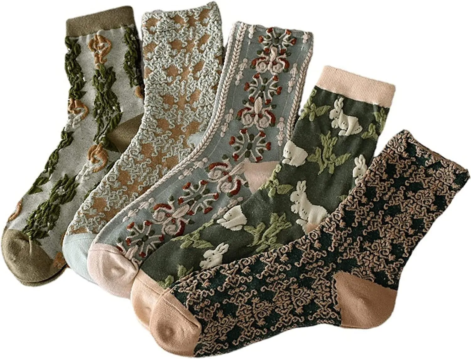 5 Pairs Womens Floral Cotton Socks,Floral Retro Style Novelty Cotton SocksWarm Dress Ankle Crew Socks for Winter