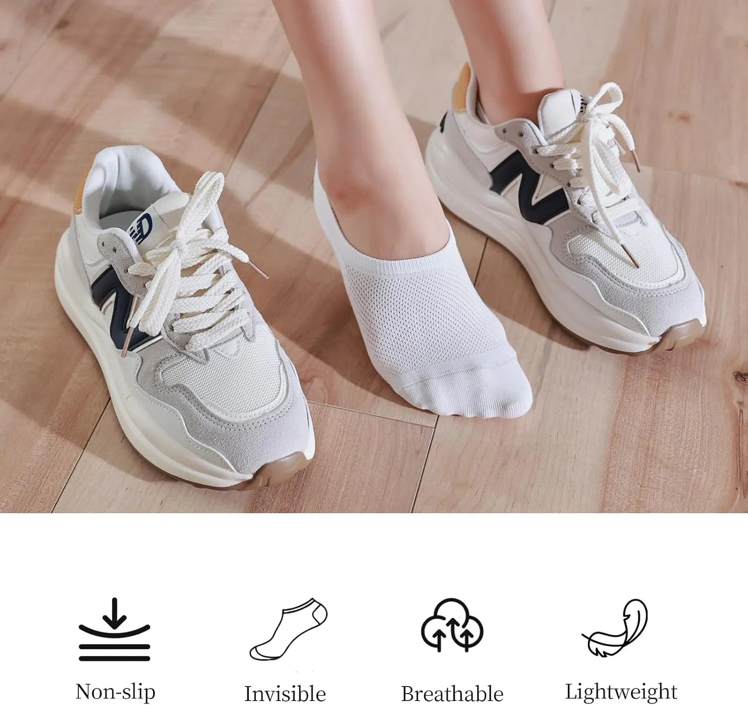 6 Pairs No Show Socks Womens Cotton Low Cut Non Slip Casual Socks Invisible Flat Boat Liner Socks (5-9 Size)