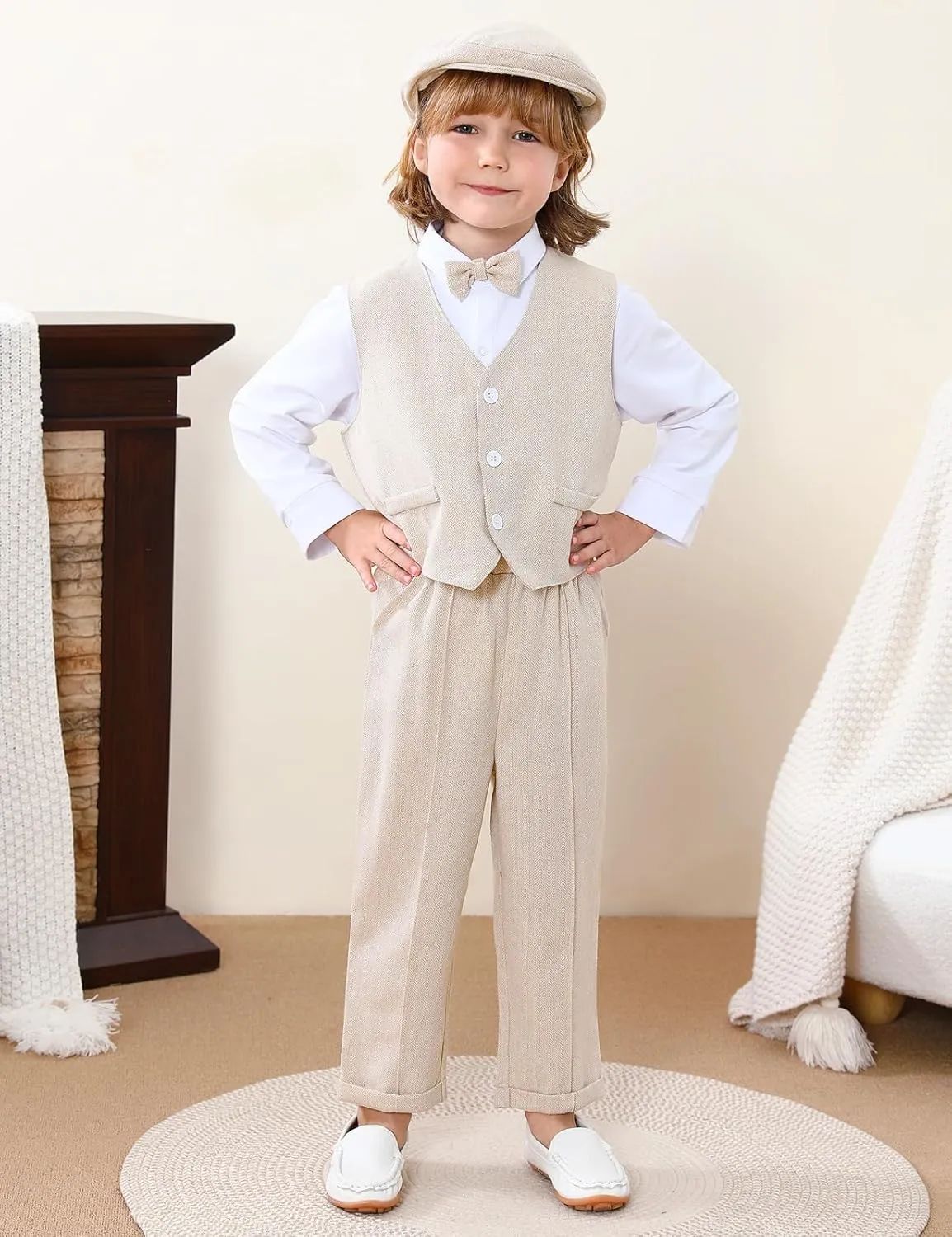 A&J DESIGN 5pcs Baby Boys Suit, 12 Months - 3T, Shirt & Pants & Vest & Hat & Bow Tie