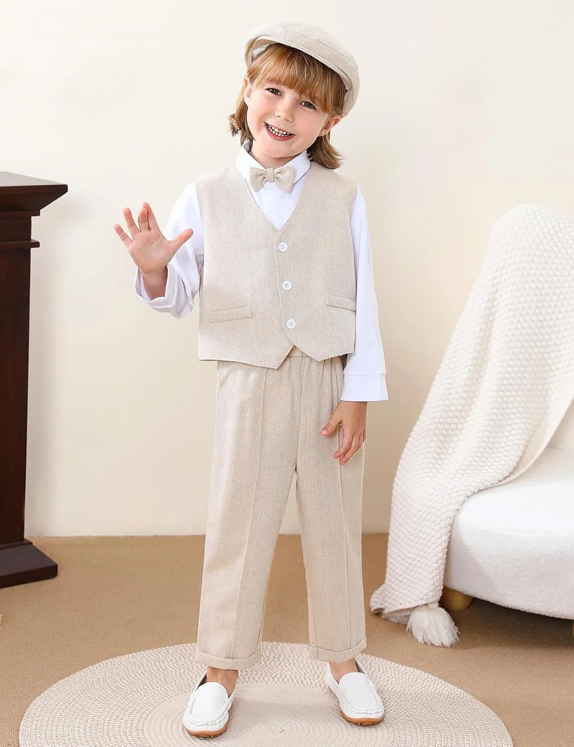A&J DESIGN 5pcs Baby Boys Suit, 12 Months - 3T, Shirt & Pants & Vest & Hat & Bow Tie