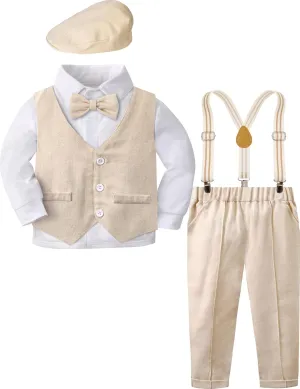 A&J DESIGN 5pcs Baby Boys Suit, 12 Months - 3T, Shirt & Pants & Vest & Hat & Bow Tie