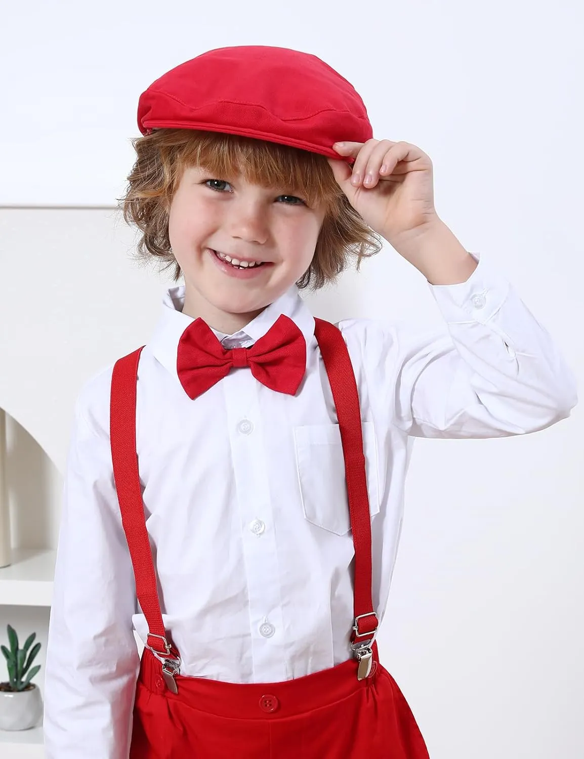 A&J DESIGN Baby Boy Driver Cap, Toddler 3pcs Newsboy Cap & Suspender & Bow Tie 3 Months - 8 Years