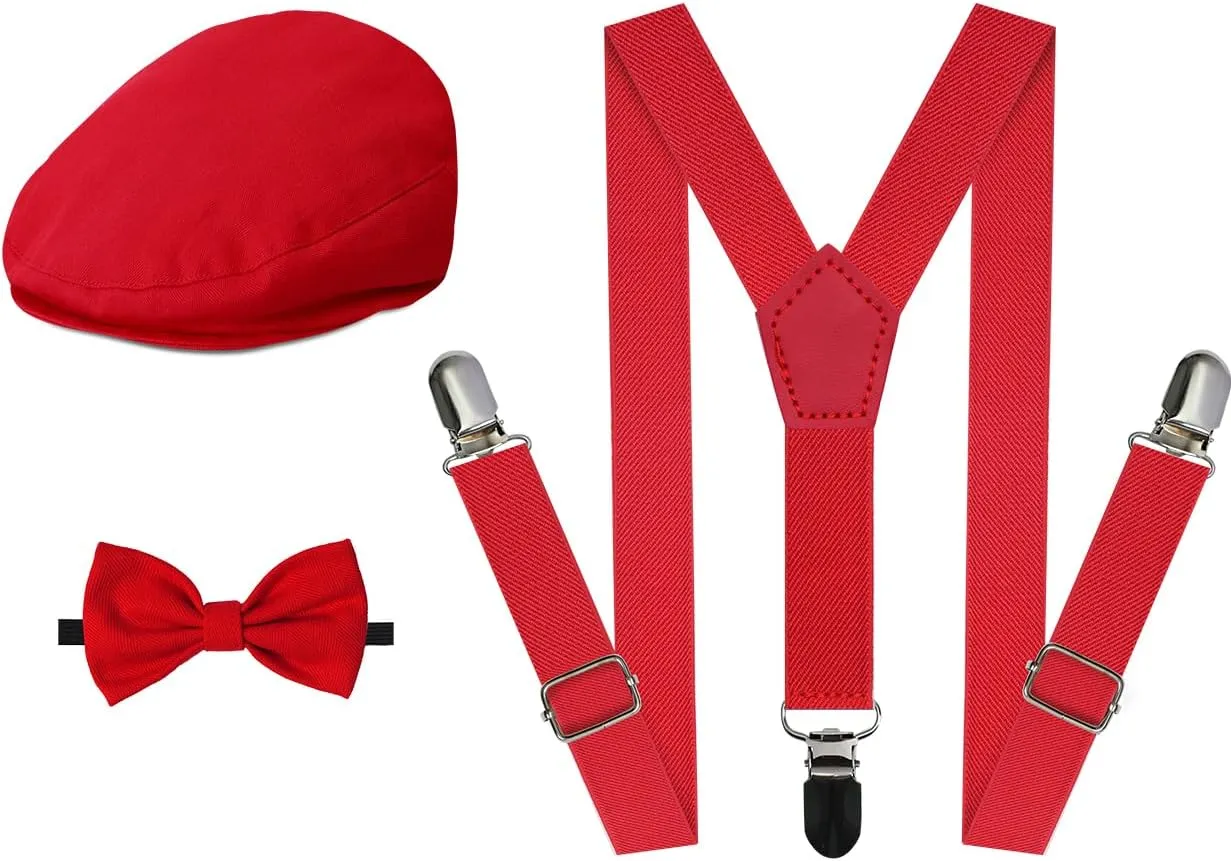 A&J DESIGN Baby Boy Driver Cap, Toddler 3pcs Newsboy Cap & Suspender & Bow Tie 3 Months - 8 Years