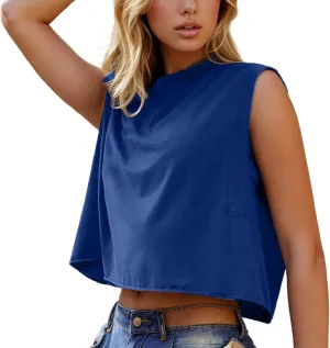 Akklian Women Comfy Basic Workout Tank Tops Oversized Sleeveless Crop Tops Tees Loose Fit Yoga Active Summer T Shirts 2025