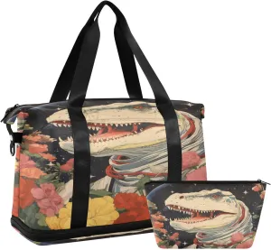 ALAZA Astronaut Dinosaur Flowers Moon Gym Bag Sports Duffel Bag with Shoes Compartment, Overnight Weekender Travel Tote Bag for Women Men Trip College