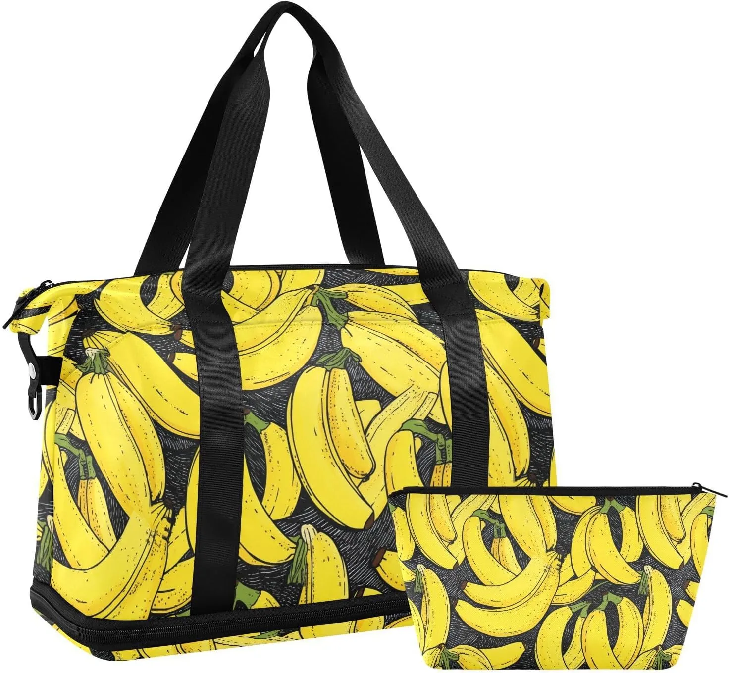 ALAZA Banana on Black Background Gym Bag Sports Duffel Bag with Shoes Compartment, Overnight Weekender Travel Tote Bag for Women Men Trip College