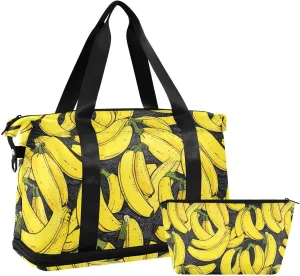 ALAZA Banana on Black Background Gym Bag Sports Duffel Bag with Shoes Compartment, Overnight Weekender Travel Tote Bag for Women Men Trip College