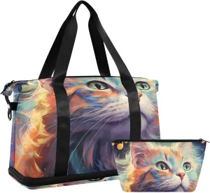 ALAZA Cat Music Notes Galaxy Gym Bag Sports Duffel Bag with Shoes Compartment, Overnight Weekender Travel Tote Bag for Women Men Trip College