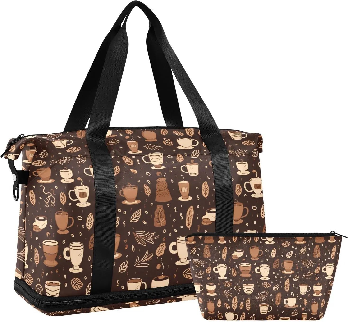 ALAZA Coffee Cups and Leaves Gym Bag Sports Duffel Bag with Shoes Compartment, Overnight Weekender Travel Tote Bag for Women Men Trip College