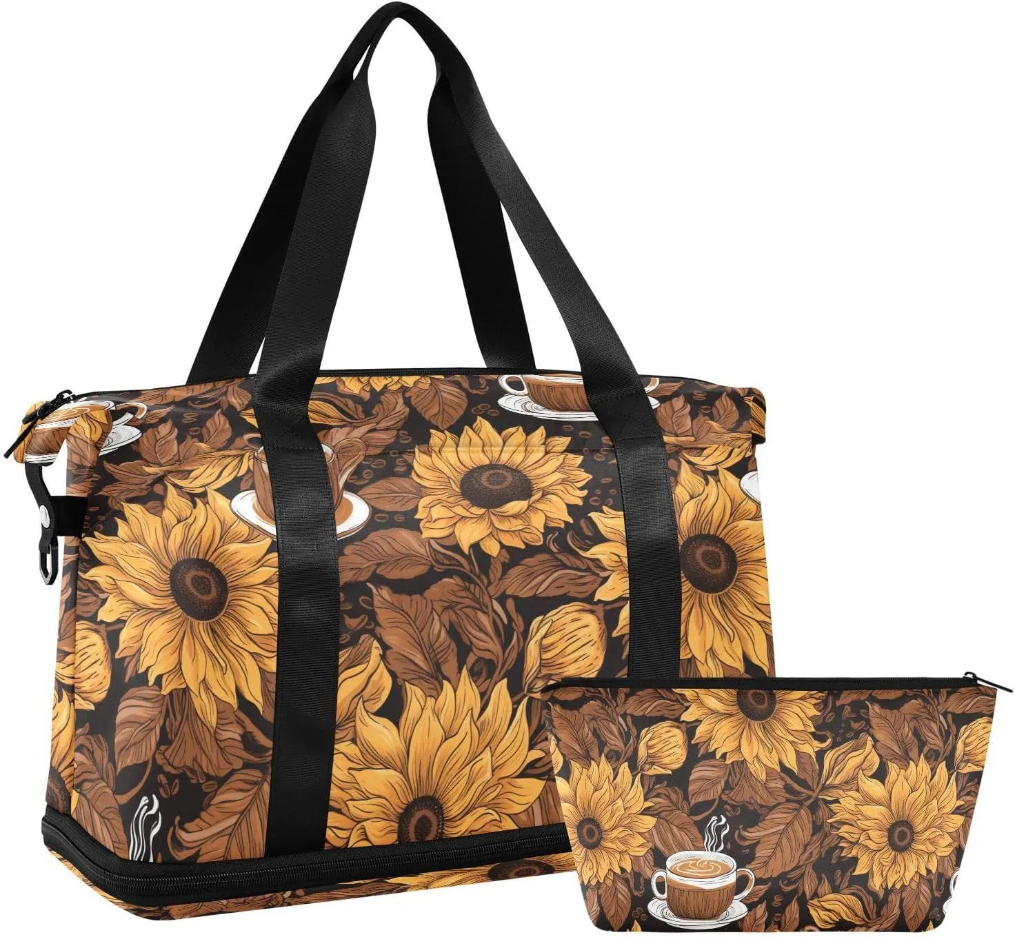 ALAZA Coffee Sunflowers Brown Gym Bag Sports Duffel Bag with Shoes Compartment, Overnight Weekender Travel Tote Bag for Women Men Trip College