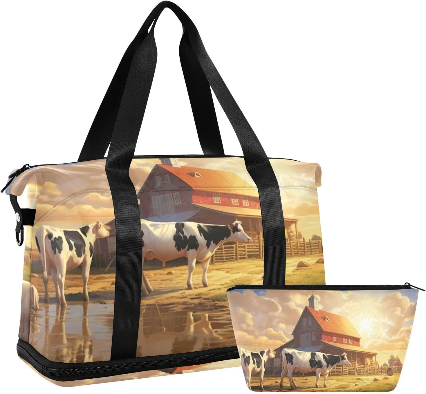 ALAZA Cows in A Farm Gym Bag Sports Duffel Bag with Shoes Compartment, Overnight Weekender Travel Tote Bag for Women Men Trip College
