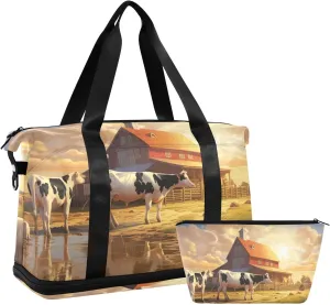 ALAZA Cows in A Farm Gym Bag Sports Duffel Bag with Shoes Compartment, Overnight Weekender Travel Tote Bag for Women Men Trip College