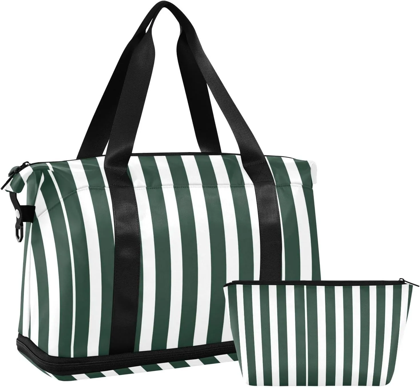 ALAZA Deep Green White Stripes Gym Bag Sports Duffel Bag with Shoes Compartment, Overnight Weekender Travel Tote Bag for Women Men Trip College