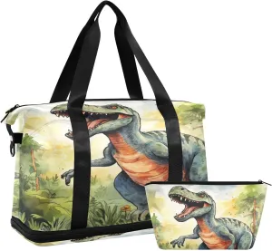 ALAZA Dinosaur on The Forest Gym Bag Sports Duffel Bag with Shoes Compartment, Overnight Weekender Travel Tote Bag for Women Men Trip College