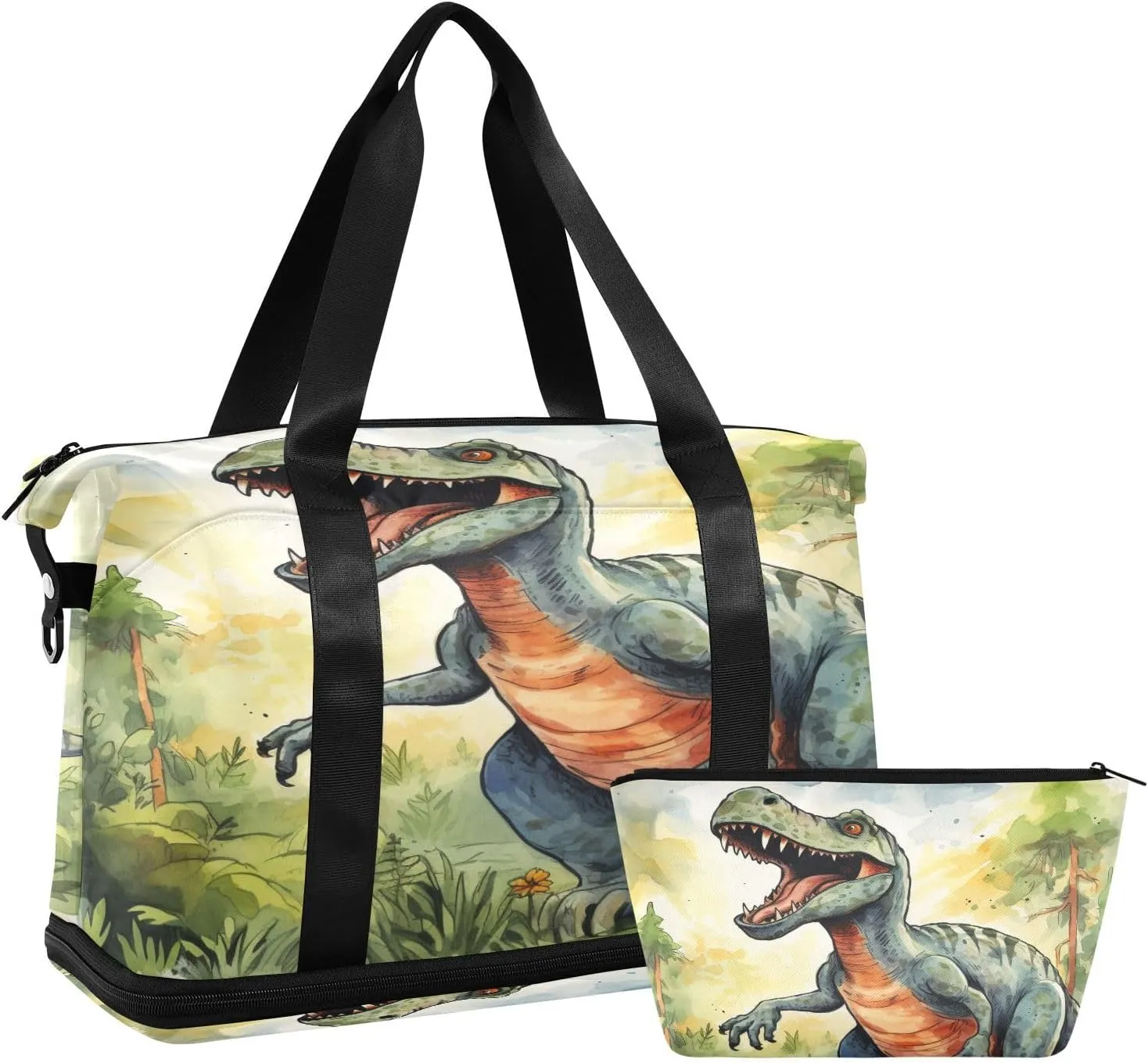 ALAZA Dinosaur on The Forest Gym Bag Sports Duffel Bag with Shoes Compartment, Overnight Weekender Travel Tote Bag for Women Men Trip College