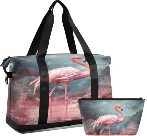 ALAZA Flamingo Landscape Mountain Gym Bag Sports Duffel Bag with Shoes Compartment, Overnight Weekender Travel Tote Bag for Women Men Trip College