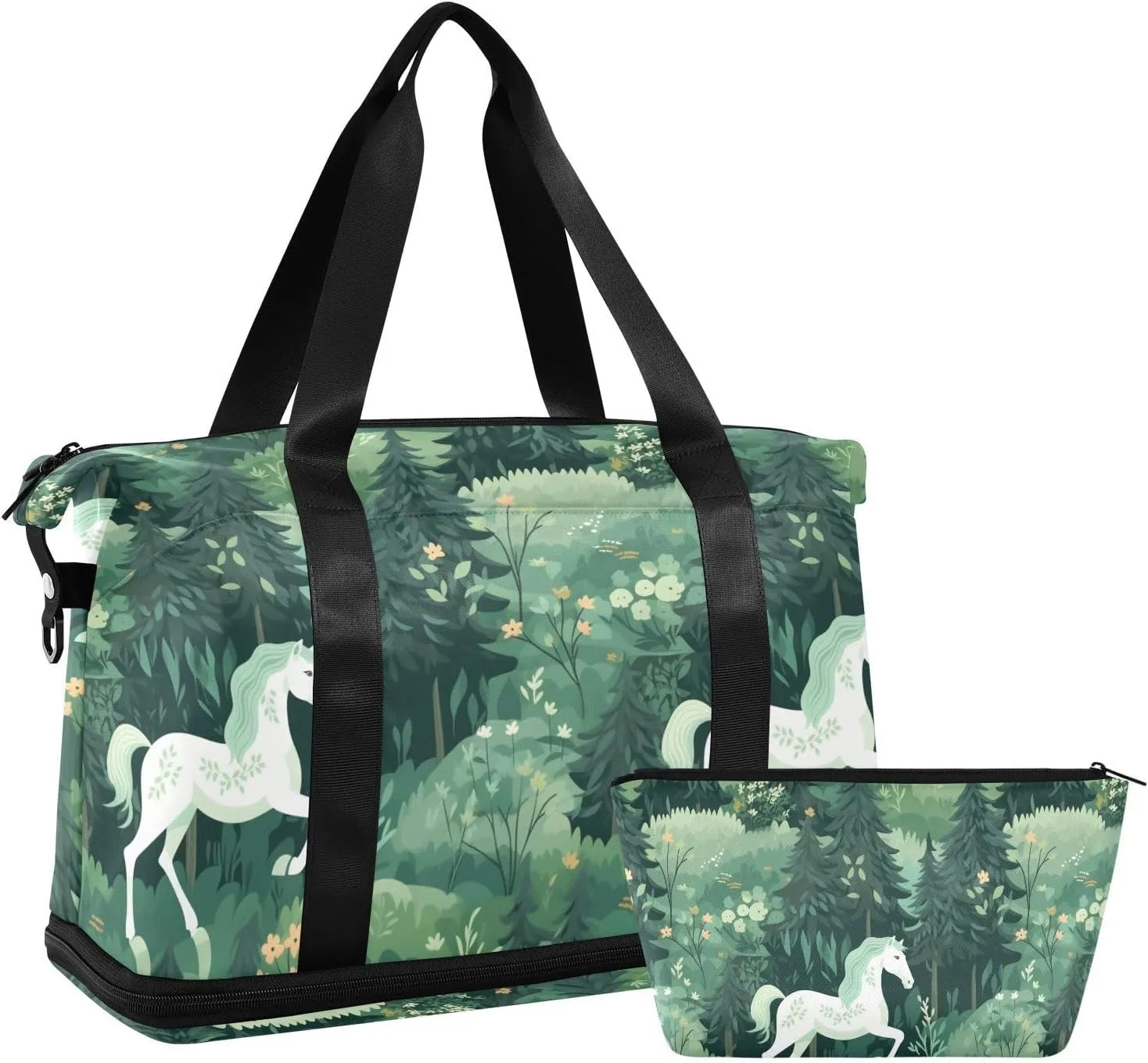 ALAZA Horse and Green Tree Gym Bag Sports Duffel Bag with Shoes Compartment, Overnight Weekender Travel Tote Bag for Women Men Trip College