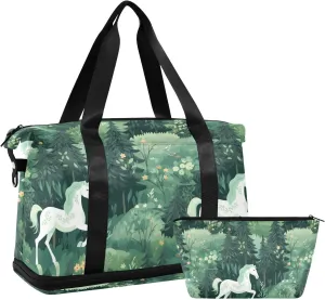 ALAZA Horse and Green Tree Gym Bag Sports Duffel Bag with Shoes Compartment, Overnight Weekender Travel Tote Bag for Women Men Trip College