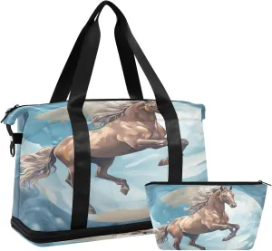 ALAZA Horse and Moon Gym Bag Sports Duffel Bag with Shoes Compartment, Overnight Weekender Travel Tote Bag for Women Men Trip College