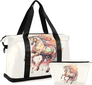 ALAZA Horse and Music Notes Gym Bag Sports Duffel Bag with Shoes Compartment, Overnight Weekender Travel Tote Bag for Women Men Trip College