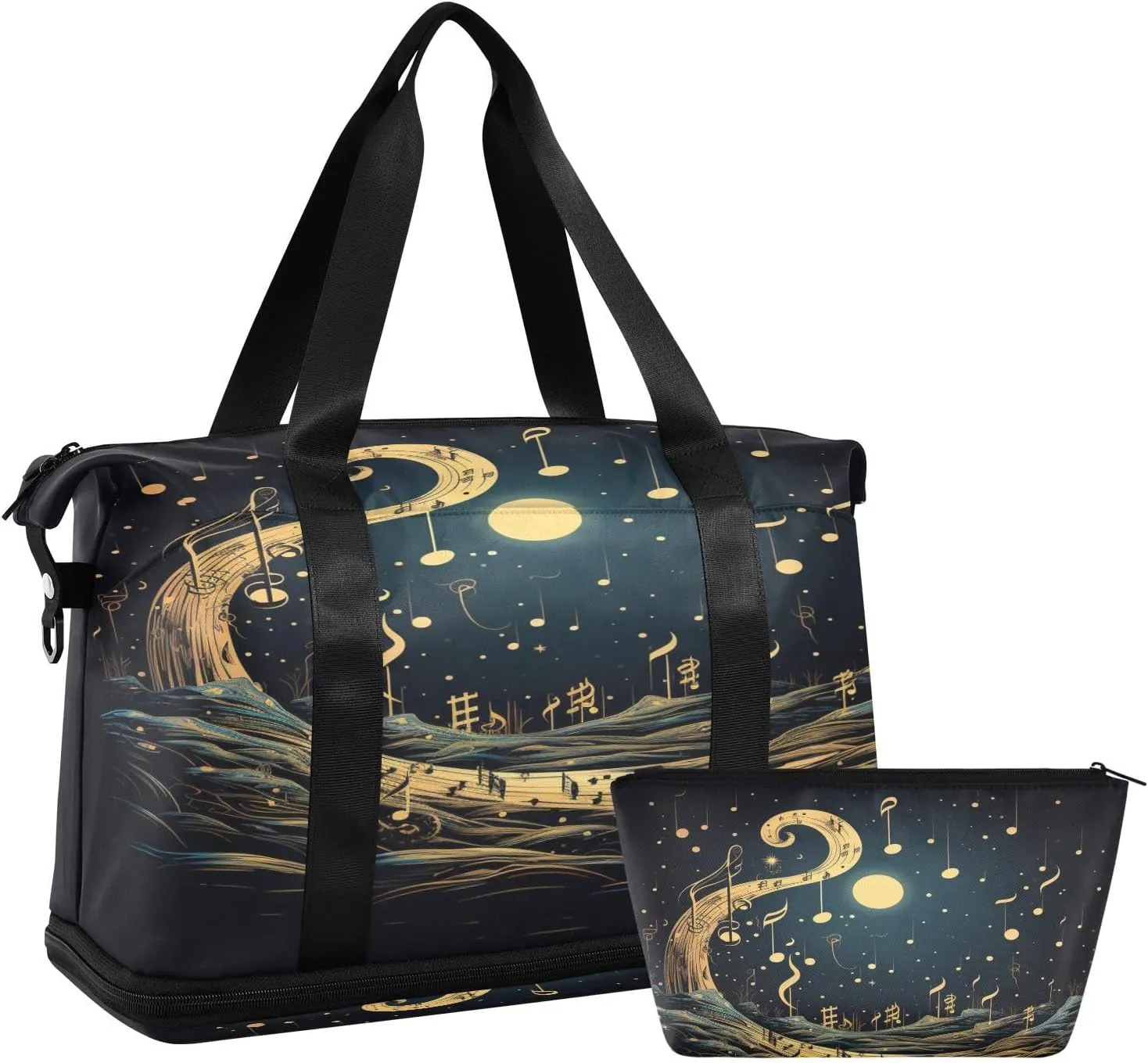 ALAZA Music Notes and Moon Gym Bag Sports Duffel Bag with Shoes Compartment, Overnight Weekender Travel Tote Bag for Women Men Trip College