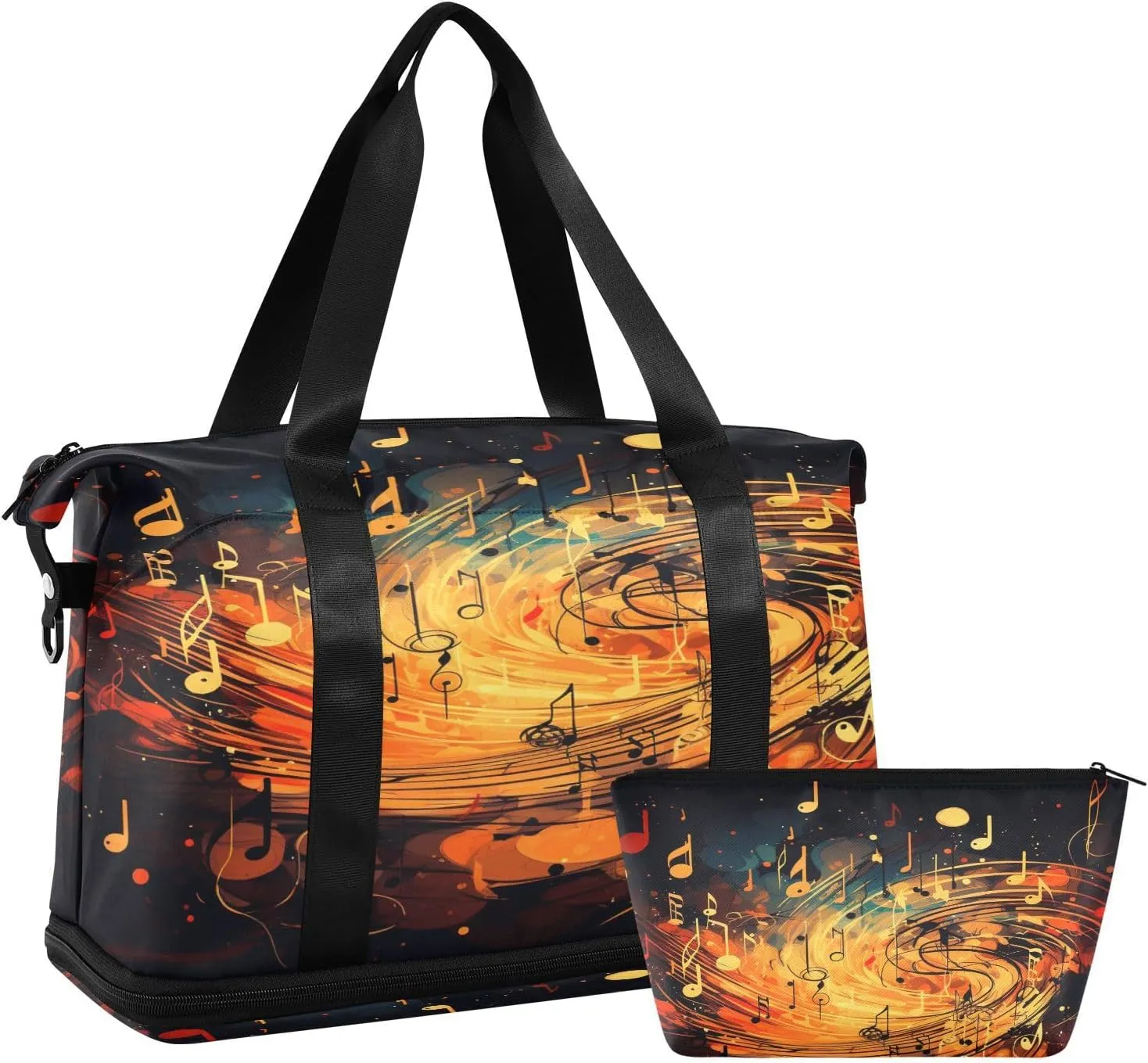 ALAZA Music Notes on Dark Gym Bag Sports Duffel Bag with Shoes Compartment, Overnight Weekender Travel Tote Bag for Women Men Trip College