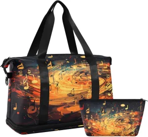 ALAZA Music Notes on Dark Gym Bag Sports Duffel Bag with Shoes Compartment, Overnight Weekender Travel Tote Bag for Women Men Trip College