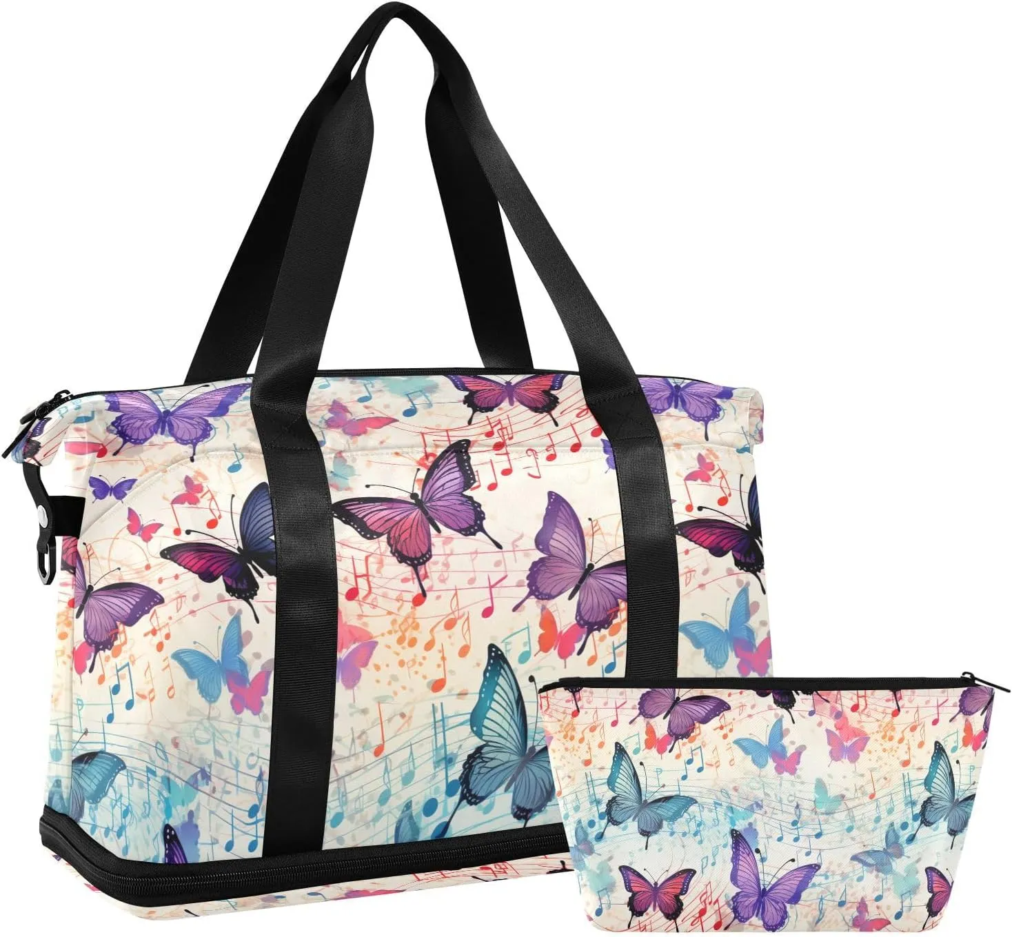ALAZA Musical Notes Butterfly Vintage Gym Bag Sports Duffel Bag with Shoes Compartment, Overnight Weekender Travel Tote Bag for Women Men Trip College