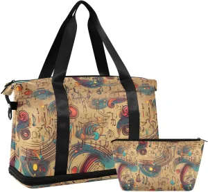 ALAZA Retro Style Musical Notes Gym Bag Sports Duffel Bag with Shoes Compartment, Overnight Weekender Travel Tote Bag for Women Men Trip College
