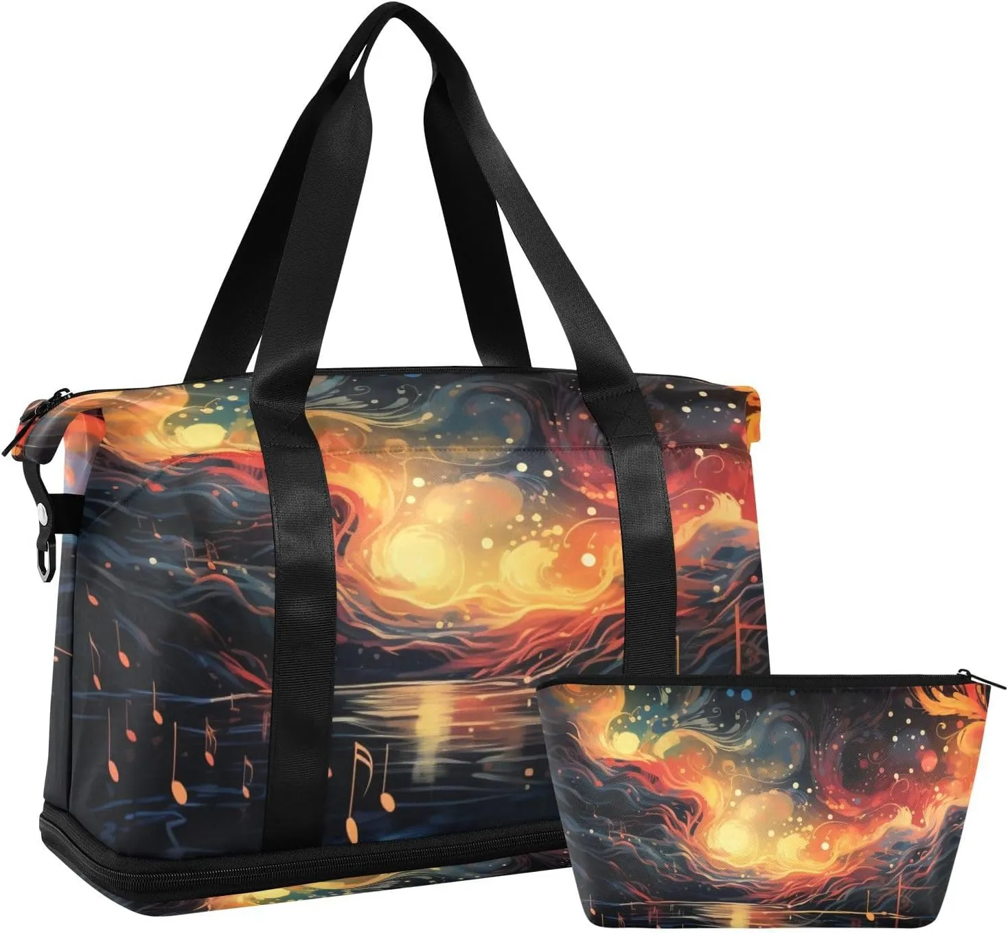 ALAZA Romantic Music Notes Vintage Gym Bag Sports Duffel Bag with Shoes Compartment, Overnight Weekender Travel Tote Bag for Women Men Trip College