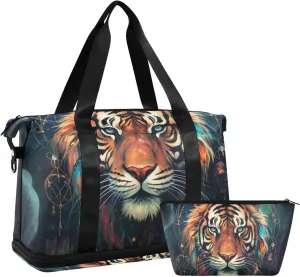 ALAZA Tigers and Dreamcatcher Gym Bag Sports Duffel Bag with Shoes Compartment, Overnight Weekender Travel Tote Bag for Women Men Trip College