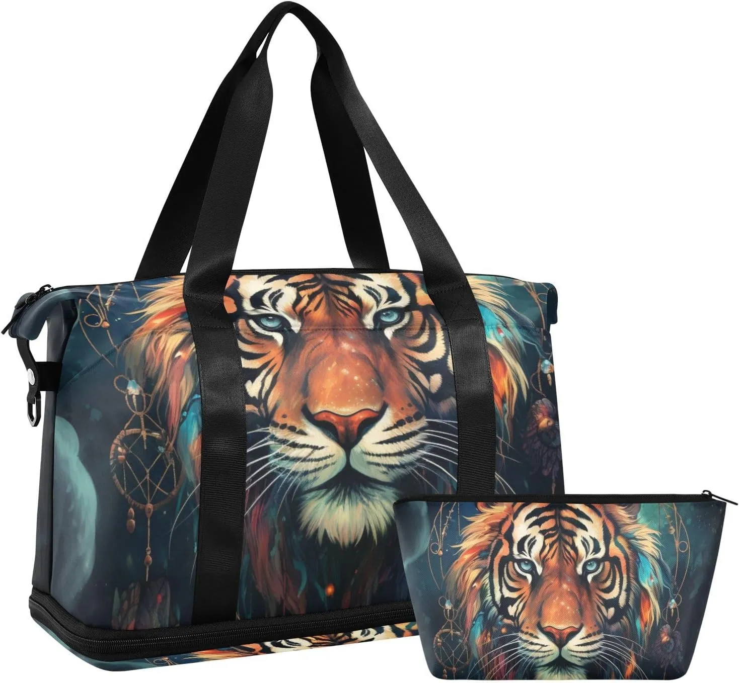 ALAZA Tigers and Dreamcatcher Gym Bag Sports Duffel Bag with Shoes Compartment, Overnight Weekender Travel Tote Bag for Women Men Trip College