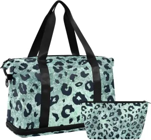 ALAZA Trendy Green Leopard Spot Gym Bag Sports Duffel Bag with Shoes Compartment, Overnight Weekender Travel Tote Bag for Women Men Trip College