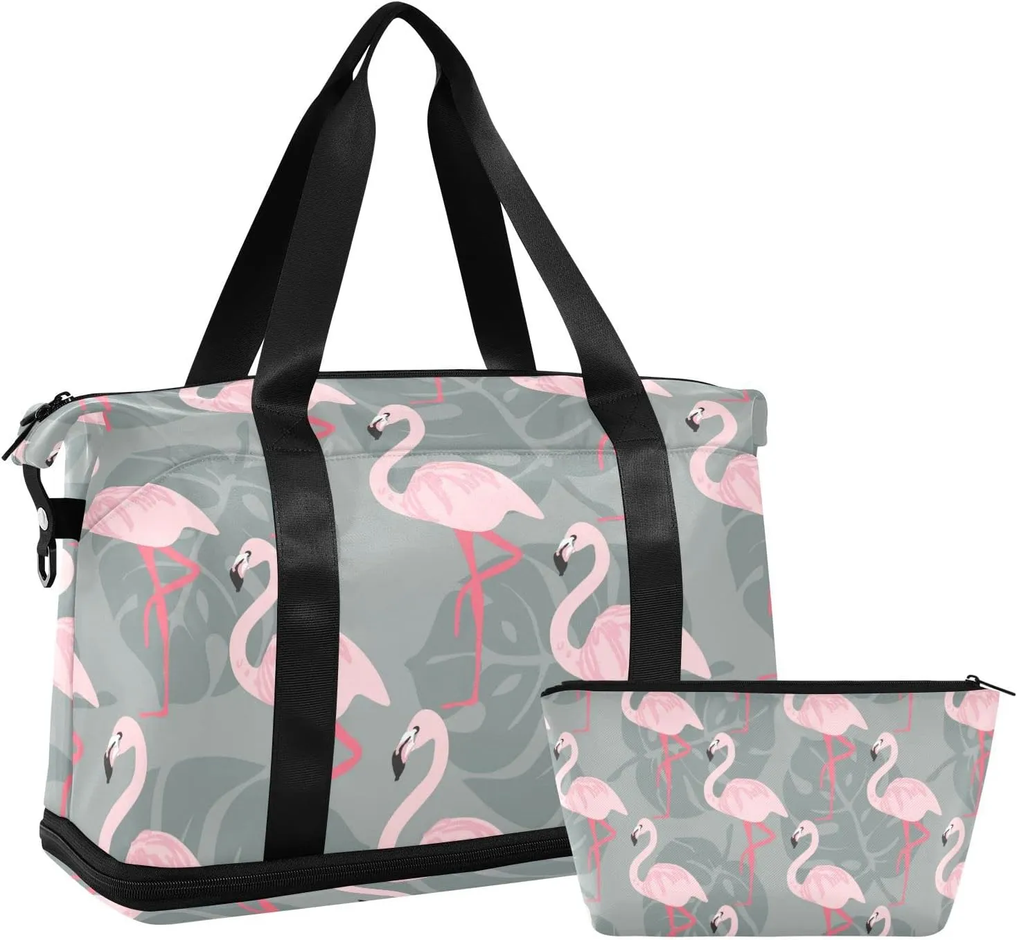 ALAZA Tropical Bird Flamingo Leaf Gym Bag Sports Duffel Bag with Shoes Compartment, Overnight Weekender Travel Tote Bag for Women Men Trip College