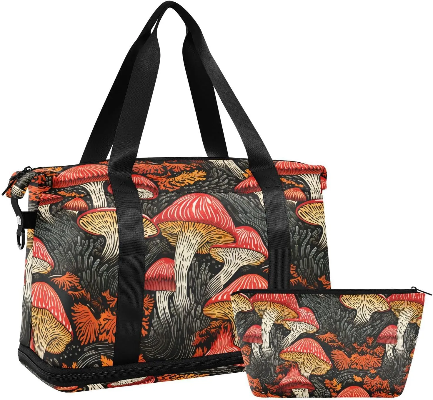 ALAZA Vintage Mushrooms and Leaves Gym Bag Sports Duffel Bag with Shoes Compartment, Overnight Weekender Travel Tote Bag for Women Men Trip College