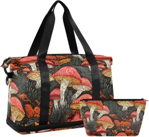 ALAZA Vintage Mushrooms and Leaves Gym Bag Sports Duffel Bag with Shoes Compartment, Overnight Weekender Travel Tote Bag for Women Men Trip College