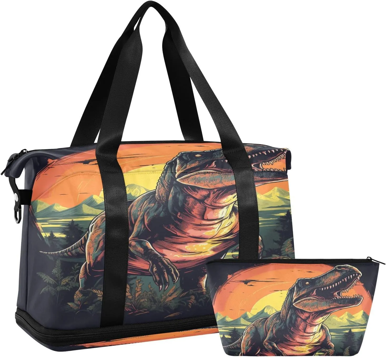 ALAZA Vintage Roar Dinosaur Gym Bag Sports Duffel Bag with Shoes Compartment, Overnight Weekender Travel Tote Bag for Women Men Trip College