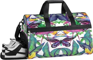 Animal Flamingo Bird Butterfly Gym Bag for Men Women Fitness Workout Sports Duffle Bag with Shoes Compartment Water Resistant Overnight Weekender Duffel Bag