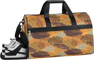 Animal Print Gym Bag for Men Women Fitness Workout Sports Duffle Bag with Shoes Compartment Africa Art Water Resistant Overnight Weekender Duffel Bag