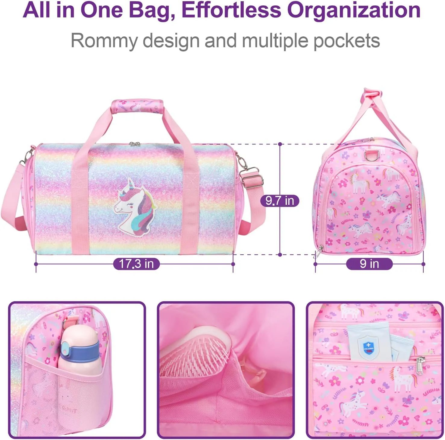 Bagseri Dance Bag for Girls - Ballet Duffle With Shoes Compartment for Kids Above 6yr, Overnight Travel Sleepover Bag With Dry Wet Separation Pockets