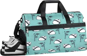 Bamboo Panda Resistant Sports Gym Bag for Women Men Travel Duffel bag with Wet Pocket & Shoes Compartment Waterproof Weekender Bag 19.7"x9.9"x13"