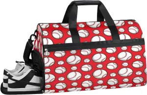 Baseball Bright Red Gym Bag for Men Women Fitness Workout Sports Duffle Bag with Shoes Compartment Water Resistant Overnight Weekender Duffel Bag