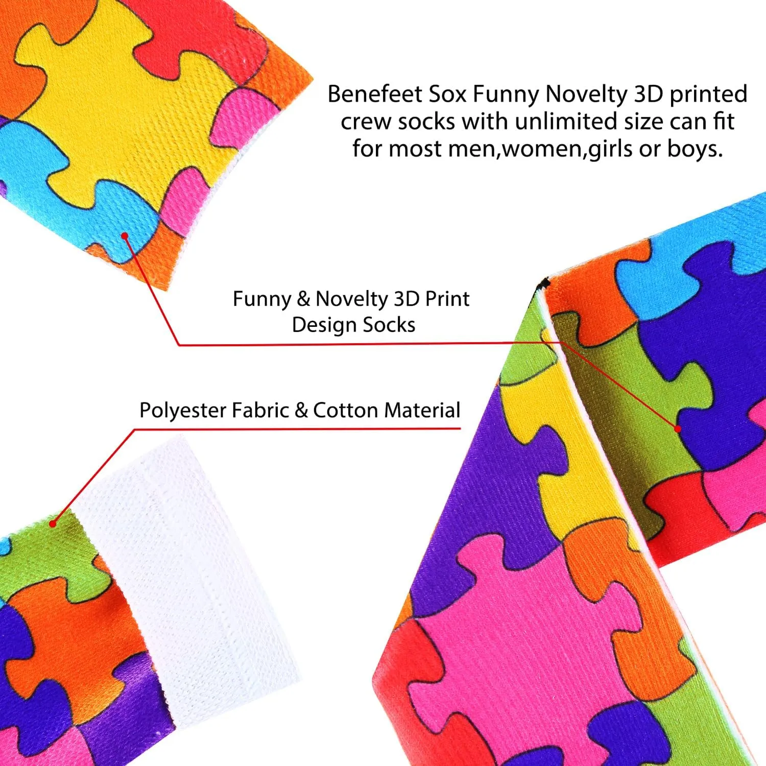 Benefeet Sox Mens Novelty Funny Crazy Socks Boys Kids 3D Print Patterned Basketball Tube Socks Cool Athletic Casual Crew Sock