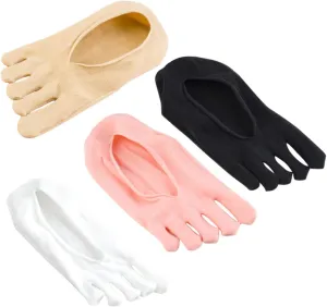 BESTYASH No Show Toe Socks Women 5-toe Socks Non-slip Silicone 4 Pairs Relief Foot Pain