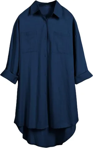 Bianstore Women's Oversized Linen Shirts Blouses Tops Long Sleeve High Low Button Up Shirts