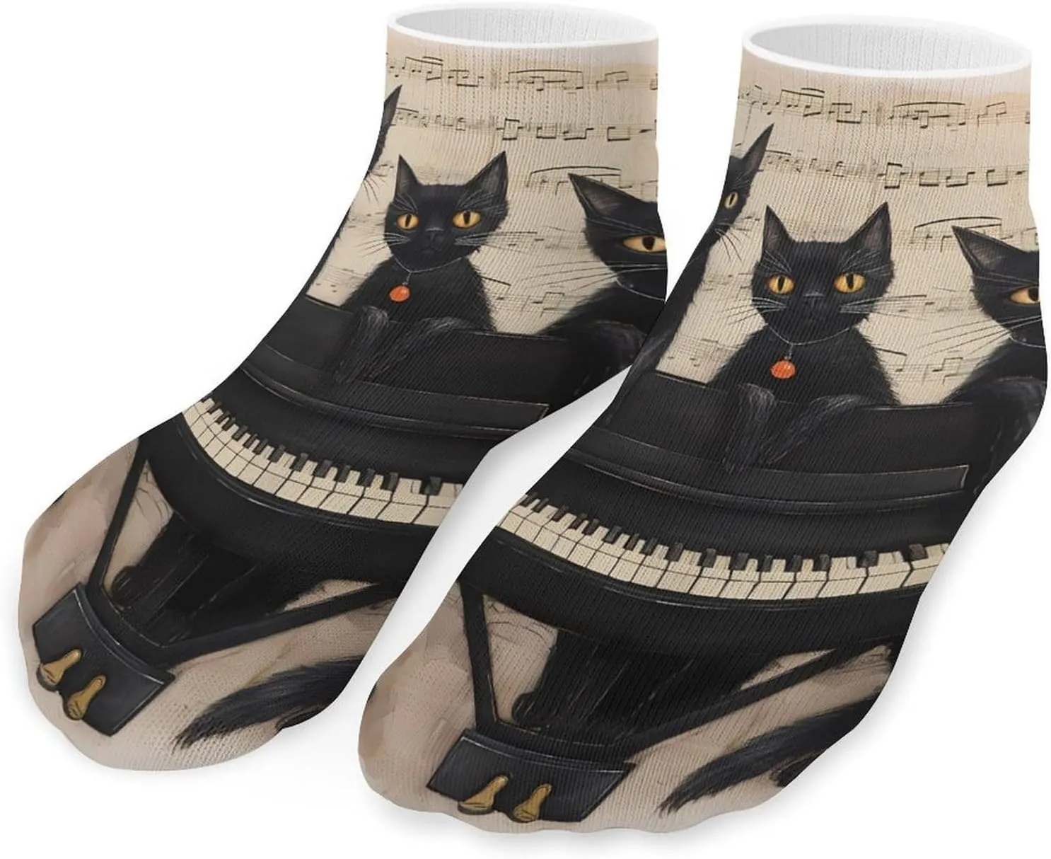 Black Cats Loves Music Printed Ankle Socks No Show Sock Low-Cut Athletic Socks for Men Women 1 Pair