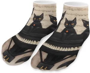 Black Cats Loves Music Printed Ankle Socks No Show Sock Low-Cut Athletic Socks for Men Women 1 Pair